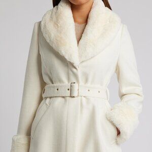 NWOT Via Spiga Penny Lane Coat Faux Fur Trim Wool Blend Preppy Cool Girl Sze XXL